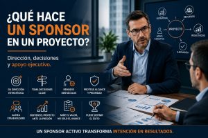 Sponsor de proyecto revisando indicadores y tomando decisiones estratégicas para apoyar la ejecución de una iniciativa empresarial